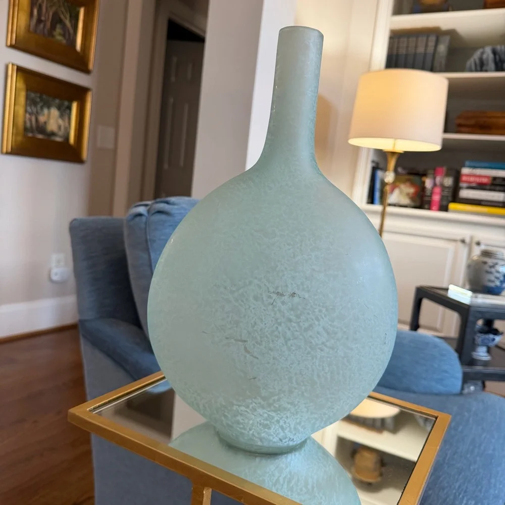 NWT Pottery Barn Frosted Seaglass Bottle Vase Coastal Aqua